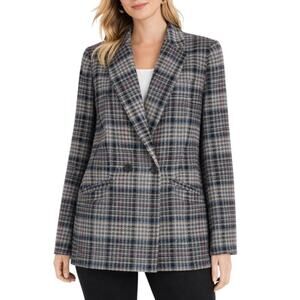 Talbots Double Breasted Bradwell Plaid Blazer Jacket Gray Pink Size 16
